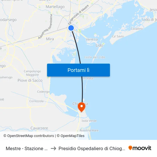 Mestre - Stazione FS to Presidio Ospedaliero di Chioggia map