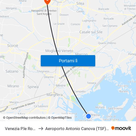 Venezia P.le Roma (Corsia C) to Aeroporto Antonio Canova (TSF) (Antonio Canova Airport) map