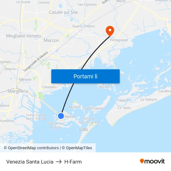 Venezia Santa Lucia to H-Farm map