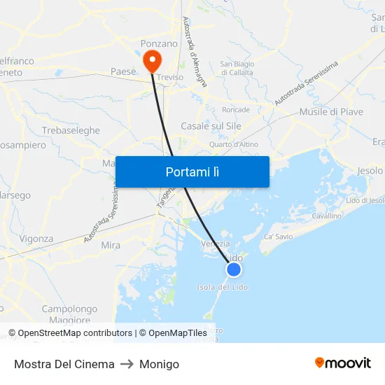 Mostra Del Cinema to Monigo map