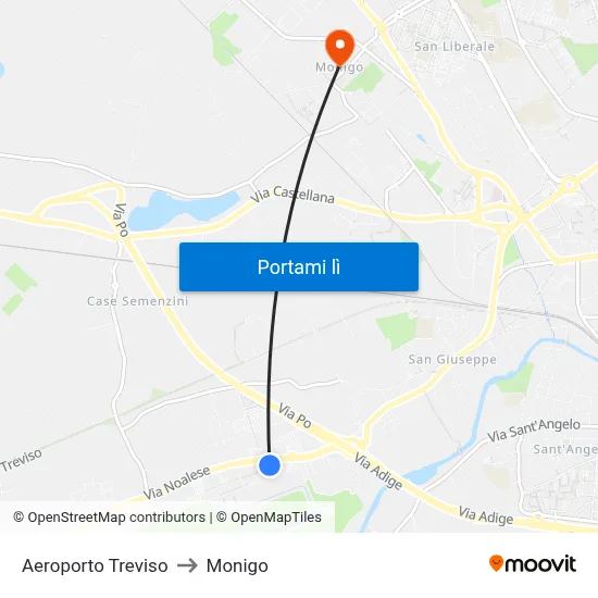 Aeroporto Treviso to Monigo map