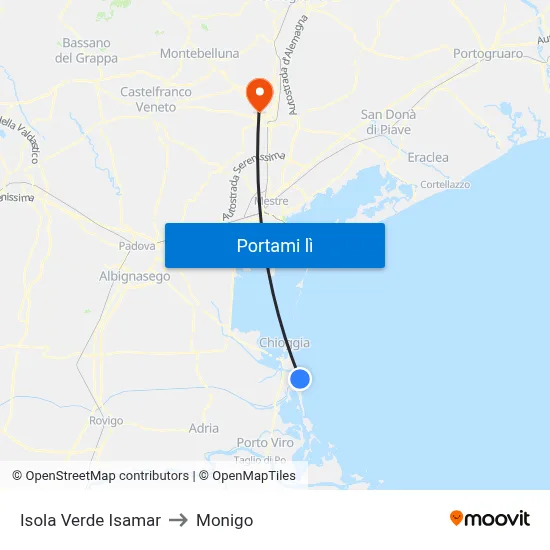 Isola Verde Isamar to Monigo map