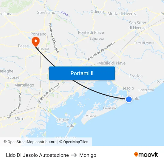 Lido Di Jesolo Autostazione to Monigo map