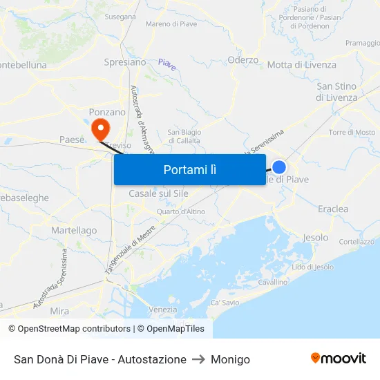 San Donà Di Piave - Autostazione to Monigo map