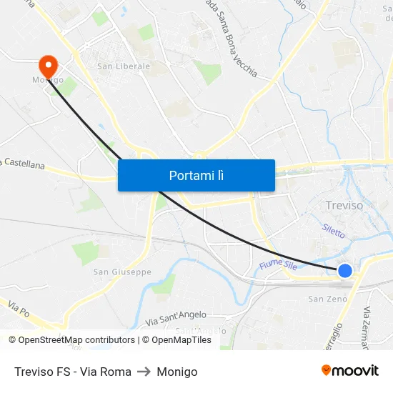 Treviso FS - Via Roma to Monigo map