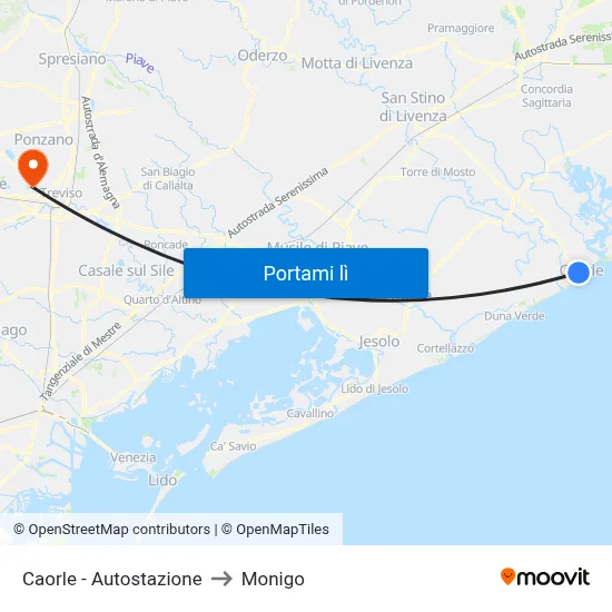 Caorle - Autostazione to Monigo map