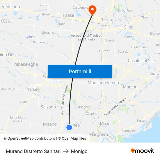 Murano Distretto Sanitari to Monigo map