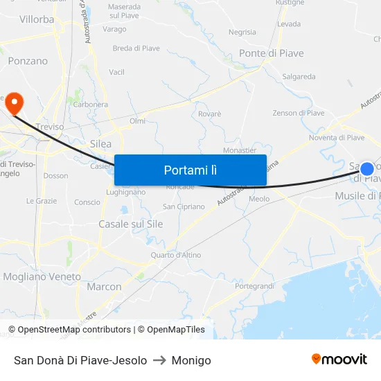 San Donà Di Piave-Jesolo to Monigo map