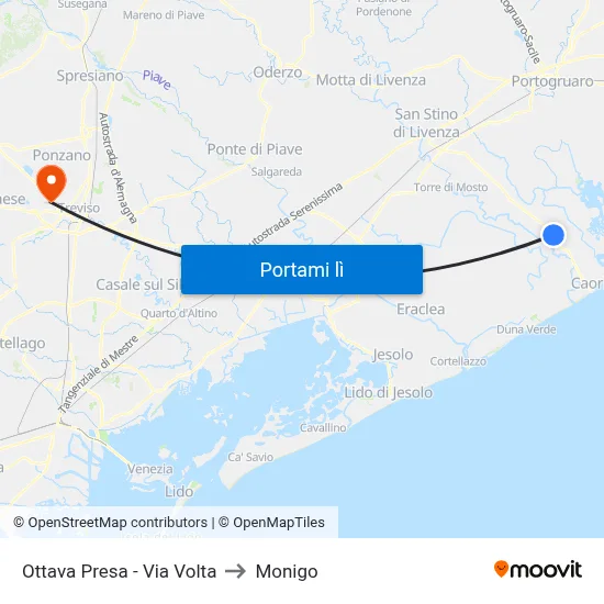 Ottava Presa - Via Volta to Monigo map