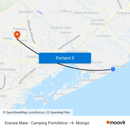 Eraclea Mare - Camping Portofelice to Monigo map