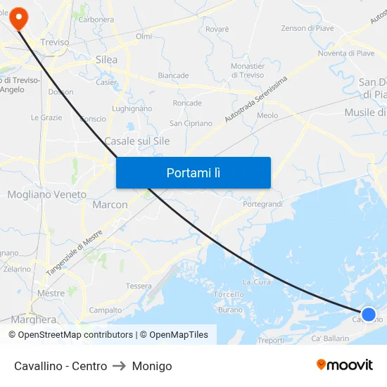 Cavallino - Centro to Monigo map