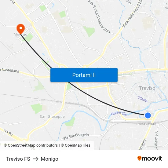 Treviso FS to Monigo map