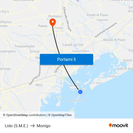 Lido (S.M.E.) to Monigo map