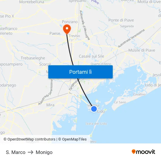 S. Marco to Monigo map
