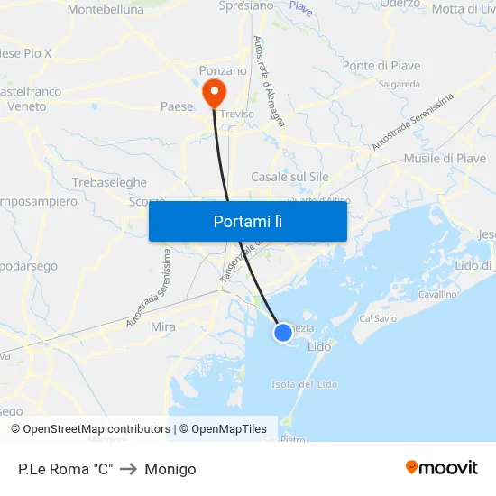 P.Le Roma "C" to Monigo map