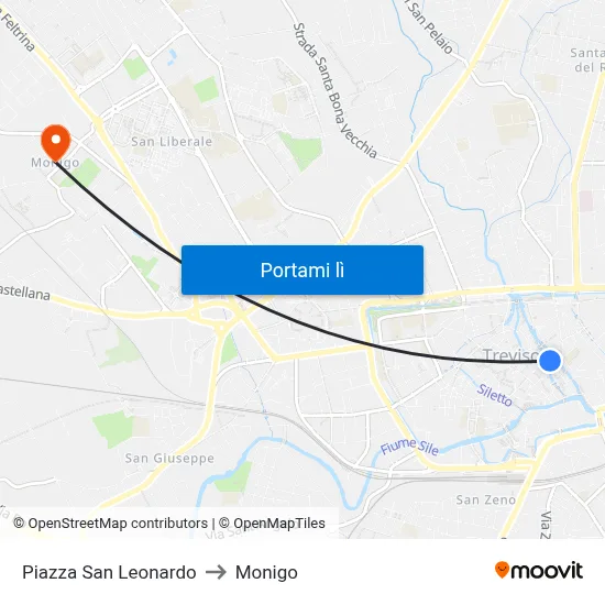 Piazza San Leonardo to Monigo map