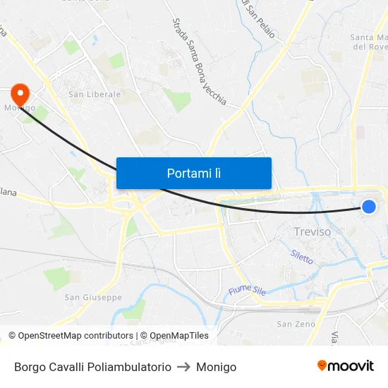 Borgo Cavalli Poliambulatorio to Monigo map