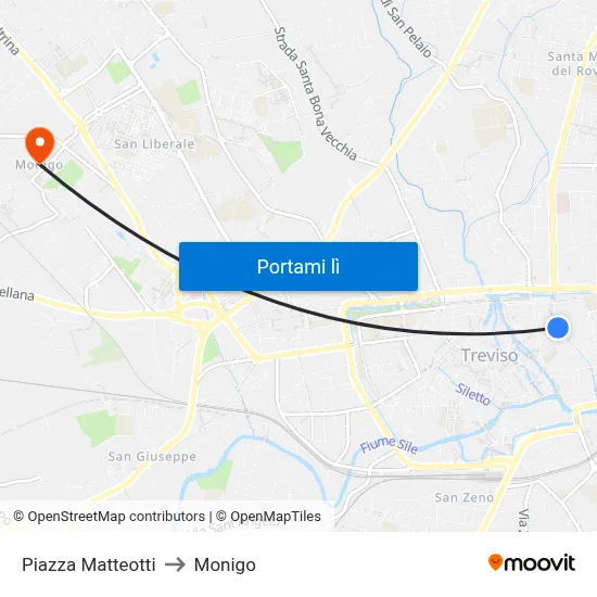 Piazza Matteotti to Monigo map