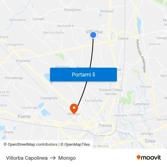 Villorba Capolinea to Monigo map
