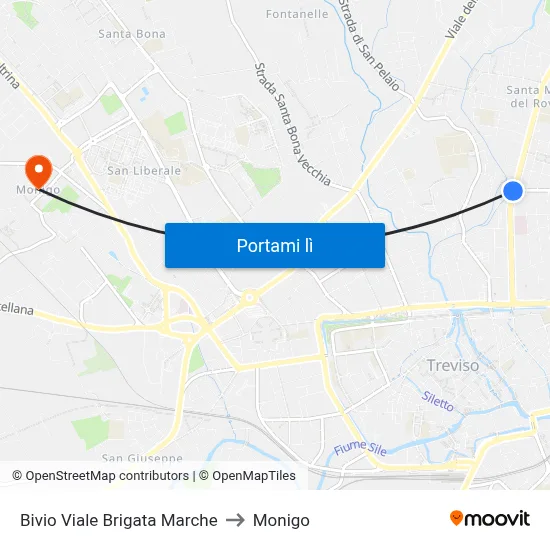 Bivio Viale Brigata Marche to Monigo map