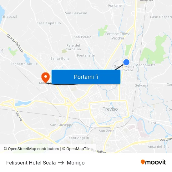 Felissent Hotel Scala to Monigo map