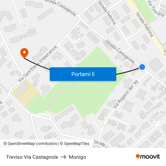 Treviso Via Castagnole to Monigo map