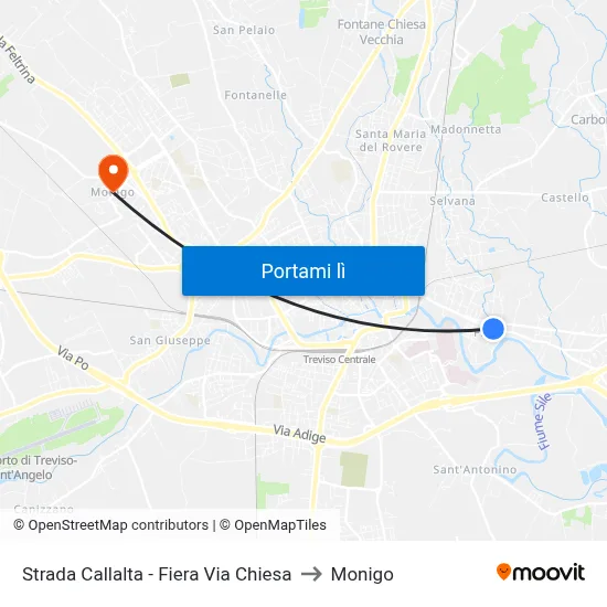 Strada Callalta - Fiera Via Chiesa to Monigo map