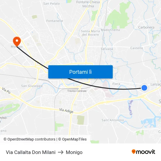 Via Callalta Don Milani to Monigo map