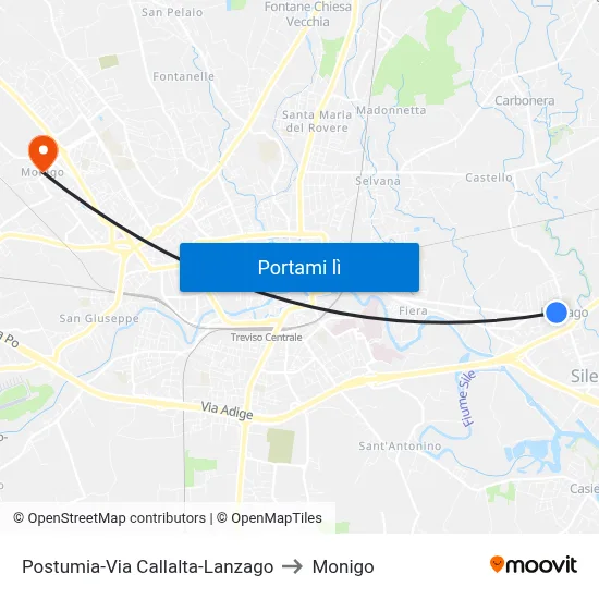 Postumia-Via Callalta-Lanzago to Monigo map