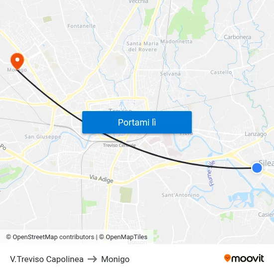V.Treviso Capolinea to Monigo map