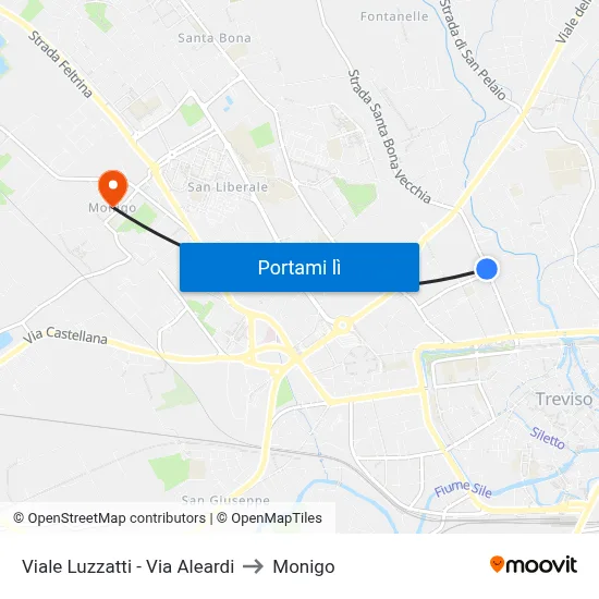 Viale Luzzatti - Via Aleardi to Monigo map