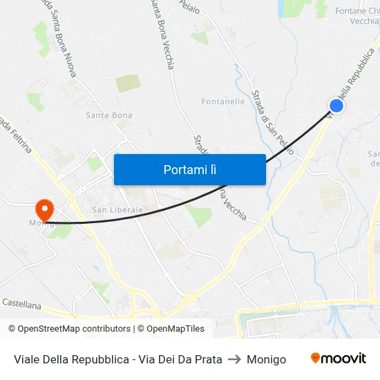 Viale Della Repubblica - Via Dei Da Prata to Monigo map