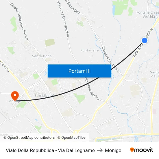 Viale Della Repubblica - Via Dal Legname to Monigo map