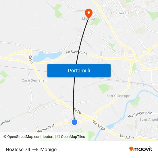 Noalese 74 to Monigo map