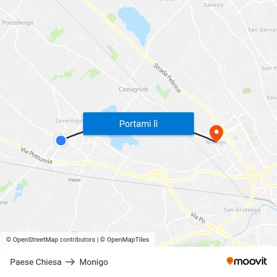 Paese Chiesa to Monigo map