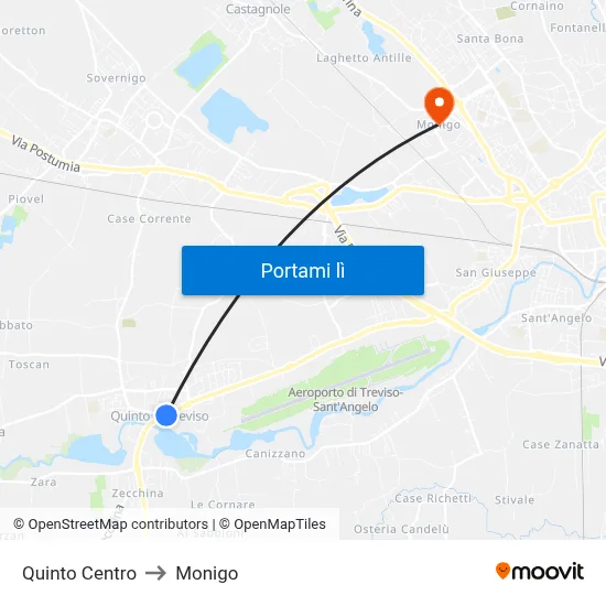 Quinto  Centro to Monigo map