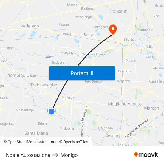 Noale Autostazione to Monigo map