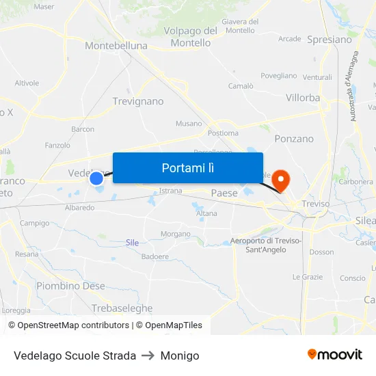 Vedelago Scuole Strada to Monigo map