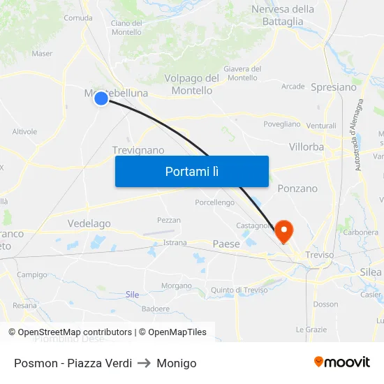 Posmon - Piazza Verdi to Monigo map
