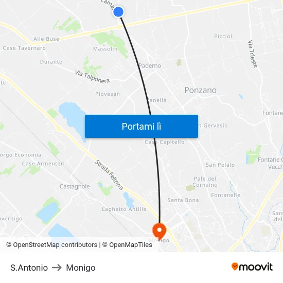 S.Antonio to Monigo map