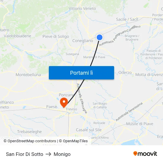 San Fior Di Sotto to Monigo map
