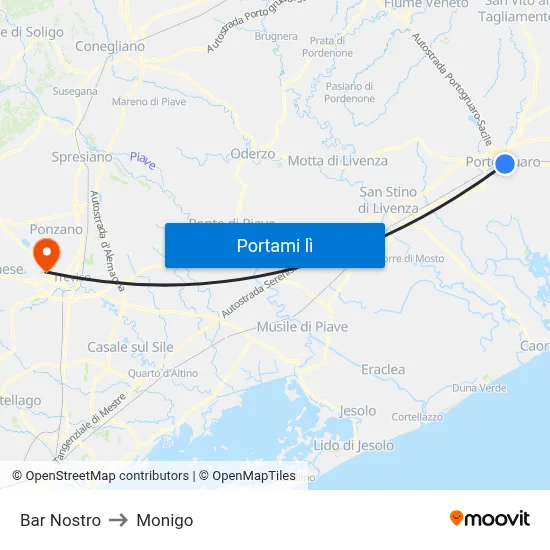 Bar Nostro to Monigo map