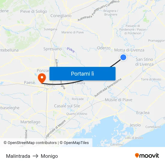Malintrada to Monigo map