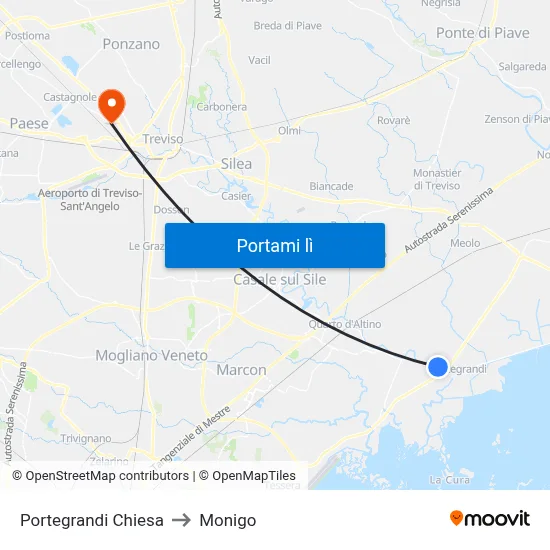Portegrandi Chiesa to Monigo map