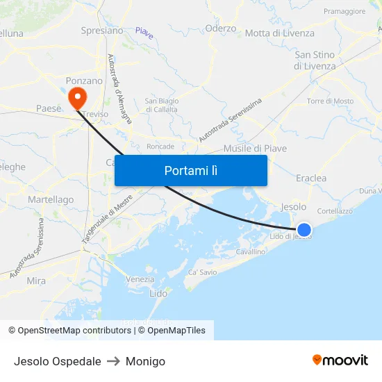 Jesolo Ospedale to Monigo map