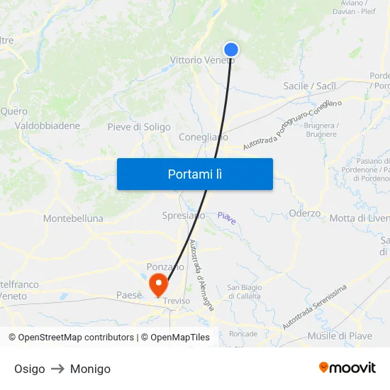 Osigo to Monigo map