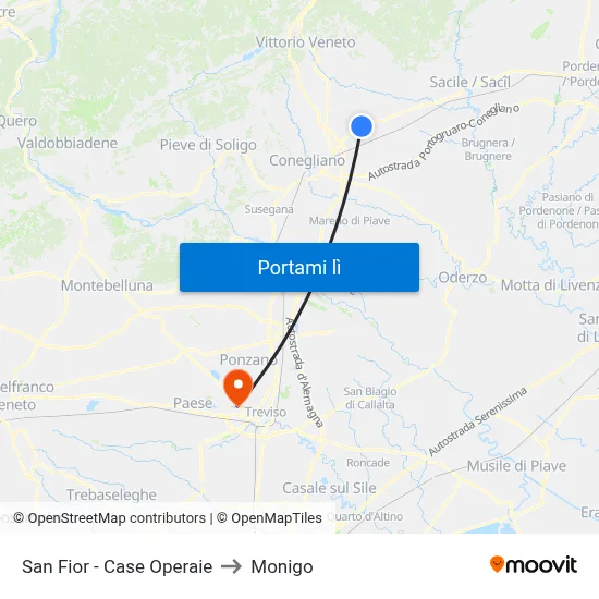 San Fior - Case Operaie to Monigo map