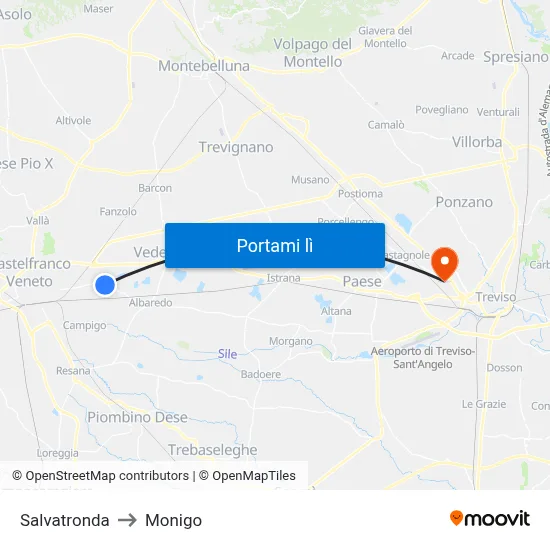 Salvatronda to Monigo map