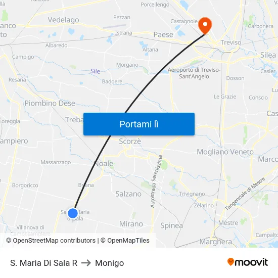 S. Maria Di Sala R to Monigo map