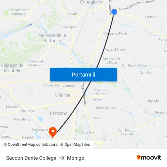 Saccon Dante College to Monigo map